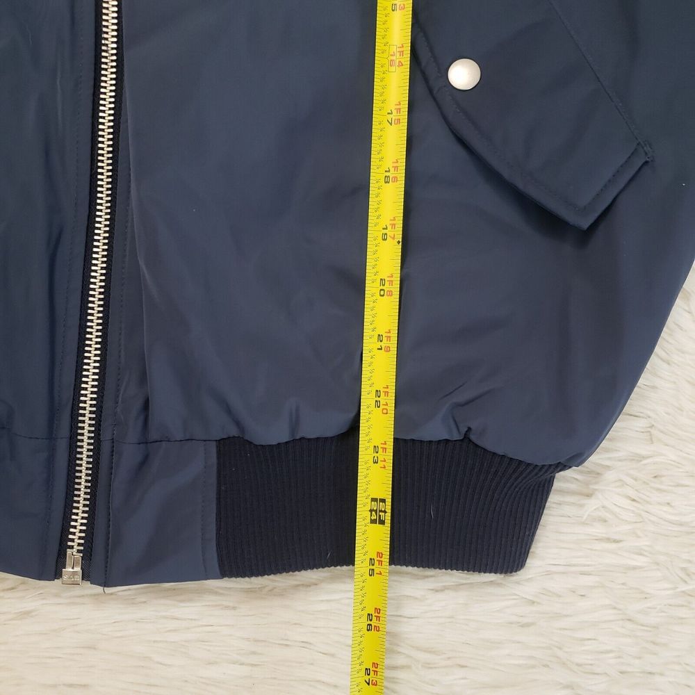 EUC Zara Padded Bomber Jacket Puffer Coat Womens L Navy Blue Quilted Lining Zip - Picture 11 of 11